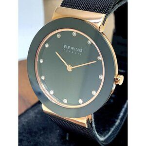 Bering Women's Watch 11435-166 Quartz Rose Gold Black Ceramic Stainless …